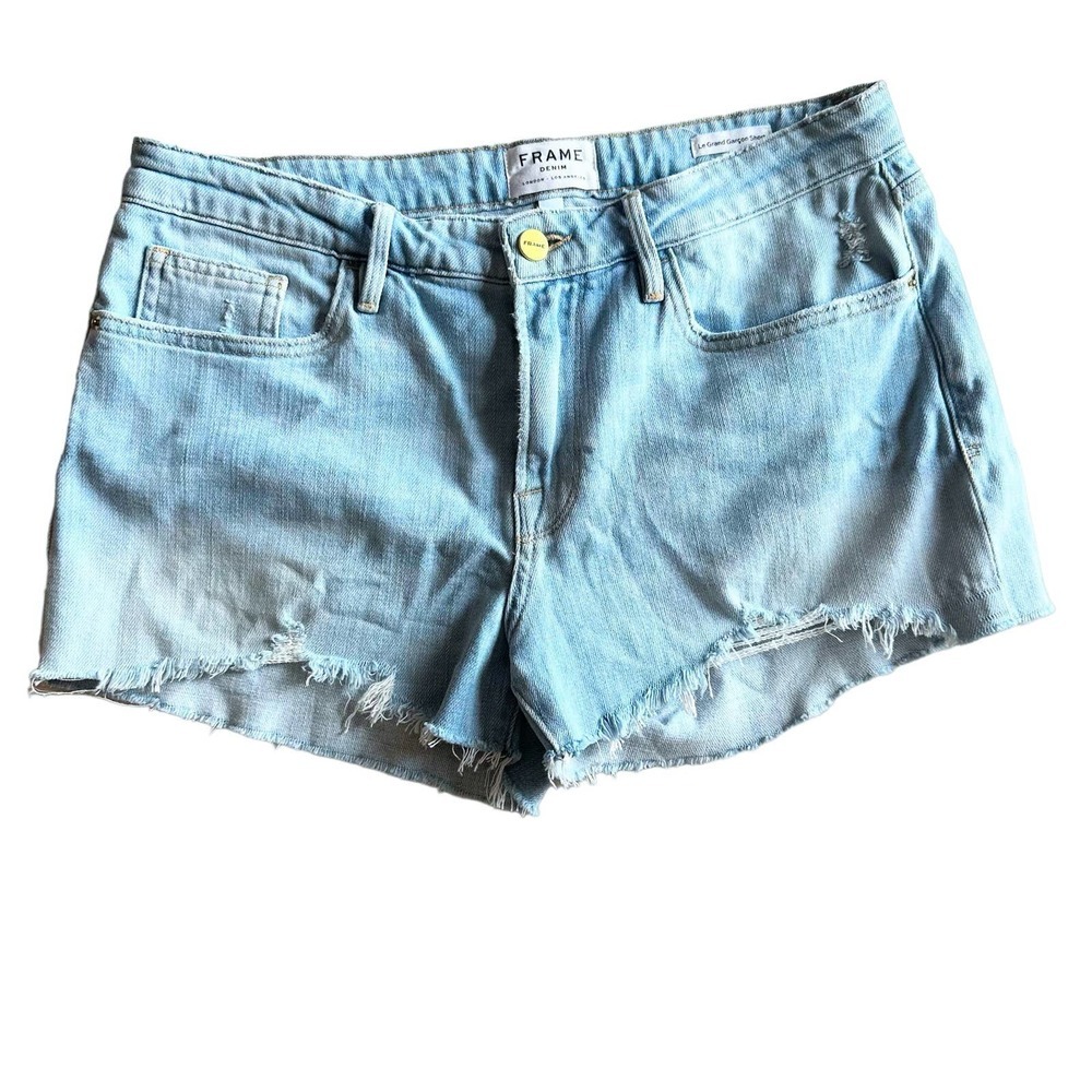 Frame Le Grand Garçon Ripped Denim Light Wash Shorts (Size 27)